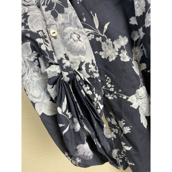Soft Surroundings Tuberosa Floral Print Roll Tab Sleeve Gray Top Size XS Cotton - Picture 10 of 10